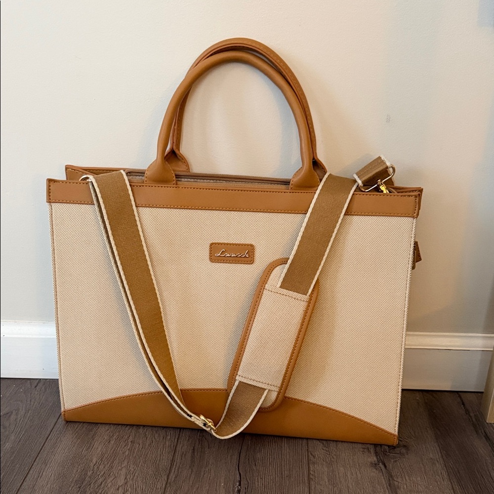 Canvas Tote with Tan Leather Trim